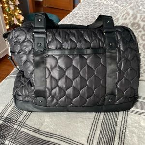 Isaac Mizrahi quilted black puffer duffel weekender bag